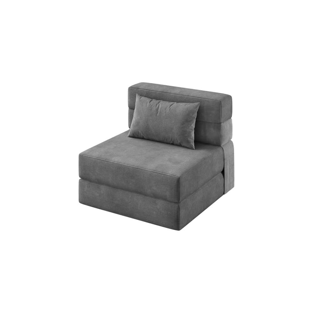 73" Folding Sofa Bed Sleeper Chair, Convertible Futon Couch with Pillow, Single Size Foldable Mattress for Living Room, Dorm, Apartment & Home Office, Modern Linen Fabric,Small