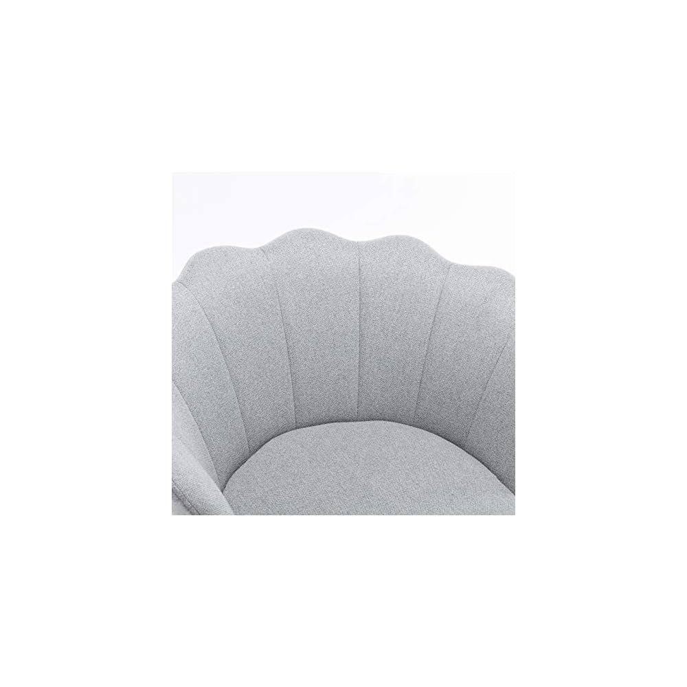 Home Office Chair, Cute Modern Desk Chair Linen Upholstered Shell Chair for Women Adjustable Swivel Vanity Chair for Bedroom Living Room, Height-Ajustable (Grey)