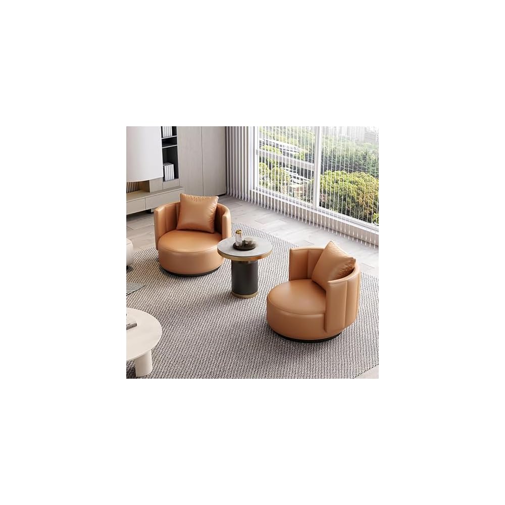 Lounge Chair Luxury Nordic Style Leather Single Sofa Mid-Century Armchair Backrest High-Density Sponge Modern Swivel Accent Sofa for Hotel Club Sales Office Living Room Balcony Meetings(Rotatable)
