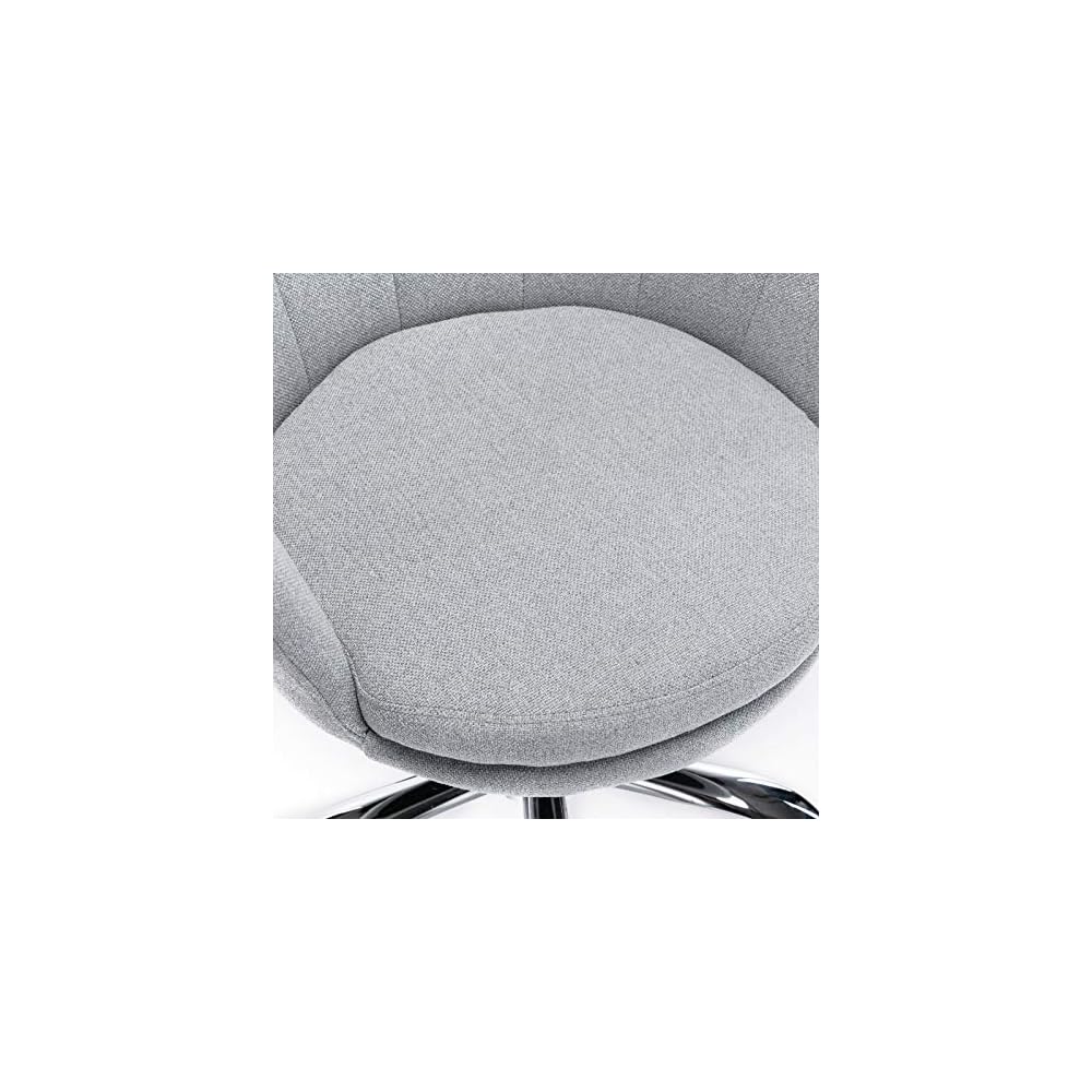 Home Office Chair, Cute Modern Desk Chair Linen Upholstered Shell Chair for Women Adjustable Swivel Vanity Chair for Bedroom Living Room, Height-Ajustable (Grey)