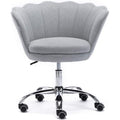 Home Office Chair, Cute Modern Desk Chair Linen Upholstered Shell Chair for Women Adjustable Swivel Vanity Chair for Bedroom Living Room, Height-Ajustable (Grey)