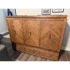 Bellemave Queen Size Murphy Bed with Charging Station and Storage, Farmhouse Murphy Bed with Foldable Panel for Guest Bedroom, Living Room, Office, Light Walnut