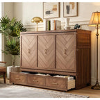 Bellemave Queen Size Murphy Bed with Charging Station and Storage, Farmhouse Murphy Bed with Foldable Panel for Guest Bedroom, Living Room, Office, Light Walnut
