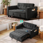 LINSY Sleeper Sofa Bed, 54" Pull Out Couch with Charging Station & Cup Holder, Small 3 in 1 Convertible Loveseat Sleeper Couch for Apartment, Dorm Room, Bedroom and Small Space, Corduroy Black
