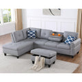 Ball & Cast 98" L Shaped Sectional Couch for Living Room with Storage Ottoman&Nailhead Trim,4 Seat Faux Leather Upholstered Modular Sectional Sofa Set 3 PCS W/Chaise&Cup Holders,for Home,Office,Gray