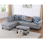 Ball & Cast 98" L Shaped Sectional Couch for Living Room with Storage Ottoman&Nailhead Trim,4 Seat Faux Leather Upholstered Modular Sectional Sofa Set 3 PCS W/Chaise&Cup Holders,for Home,Office,Gray